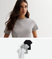 New Look 3 Pack Light Grey White and Black Crew Neck T-Shirts